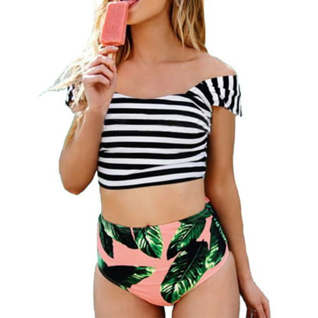 Womens Floral High Waist Bikini Sets Swimsuit Swimwear Tropical Print Beachwear Bathing (Best Swimsuits For Teens)