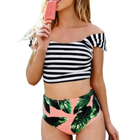 Womens Floral High Waist Bikini Sets Swimsuit Swimwear Tropical Print Beachwear Bathing Suit