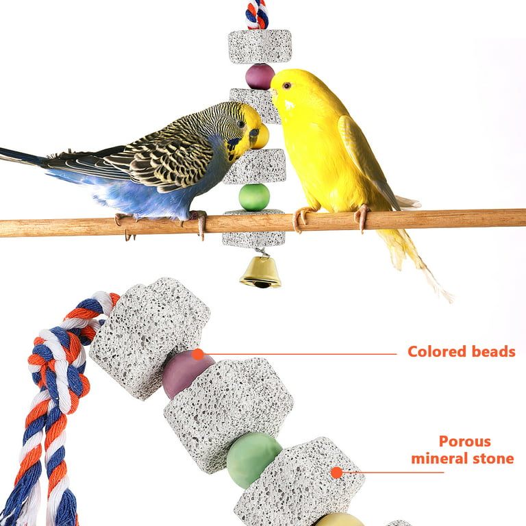 4 Pcs Parrot Chewing Toys Bird Beak Grinding Stone Toys with Bells for Parakeet  Conure Cockatiel Hamster 