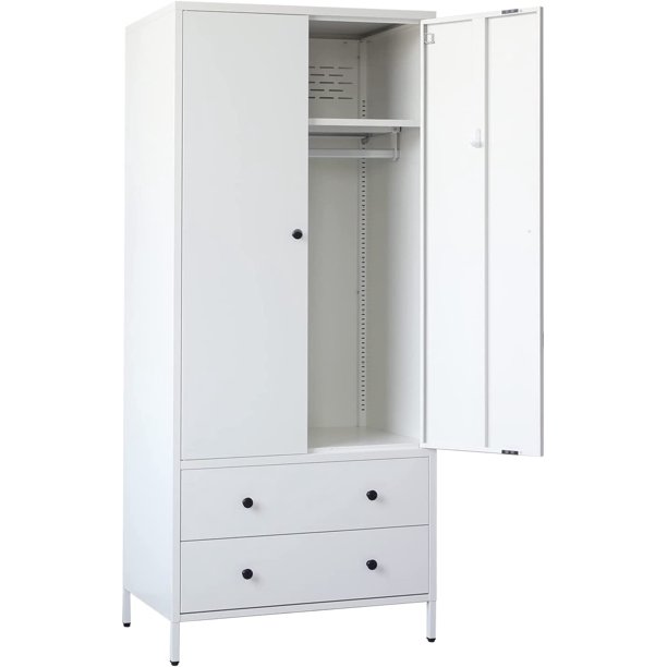 NUOTDRS Metal Storage with Hanging Rod, Wardrobe Armoire Closet