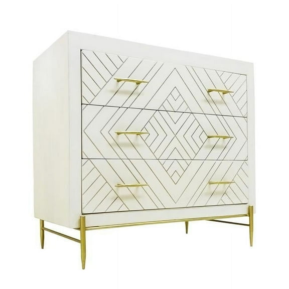 38 in. Solid Wood Three Drawer Standard Dresser, Ivory