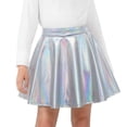 thumbnail image 2 of Girls Flared Skater Skirt Shiny Metallic Elastic Waist Flowy Skorts for Party Holiday Performance Event Kids Skirts 13-14Y, 2 of 7