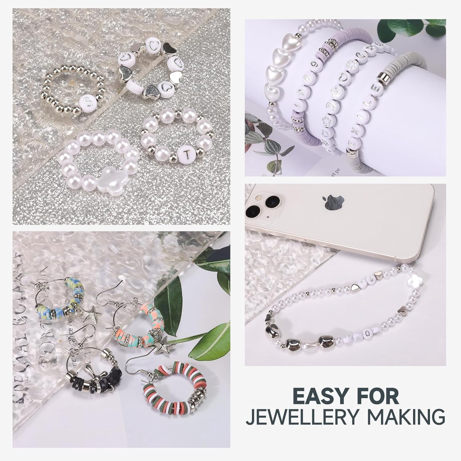 Bracelet Making Kit 3 Boxes,Clay Beads for Jewelry Making,Silver Letter Bead with Cross Charm,Silver Earrings and Elastic String,Friendship Bracelet for Women,Birthday Gifts for Women Girls