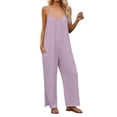 thumbnail image 3 of Women's Bohemian Print Sleeveless Wide Leg Jumpsuit With Pockets For Beach Vacation Light Purple XXL, 3 of 7