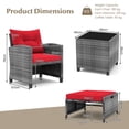 thumbnail image 3 of Costway 5 Piece Patio Rattan Furniture with 2 Ottomans & Tempered Glass Coffee Table Red, 3 of 9
