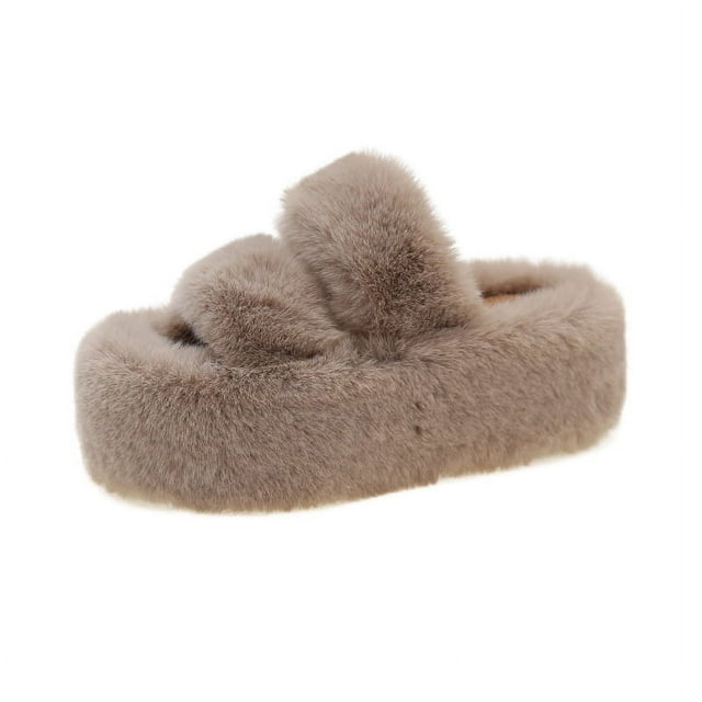 Fluffy Slippers Women's Outfit Spring and Autumn Flat Toe Cute Fluffy Cotton Slippers
