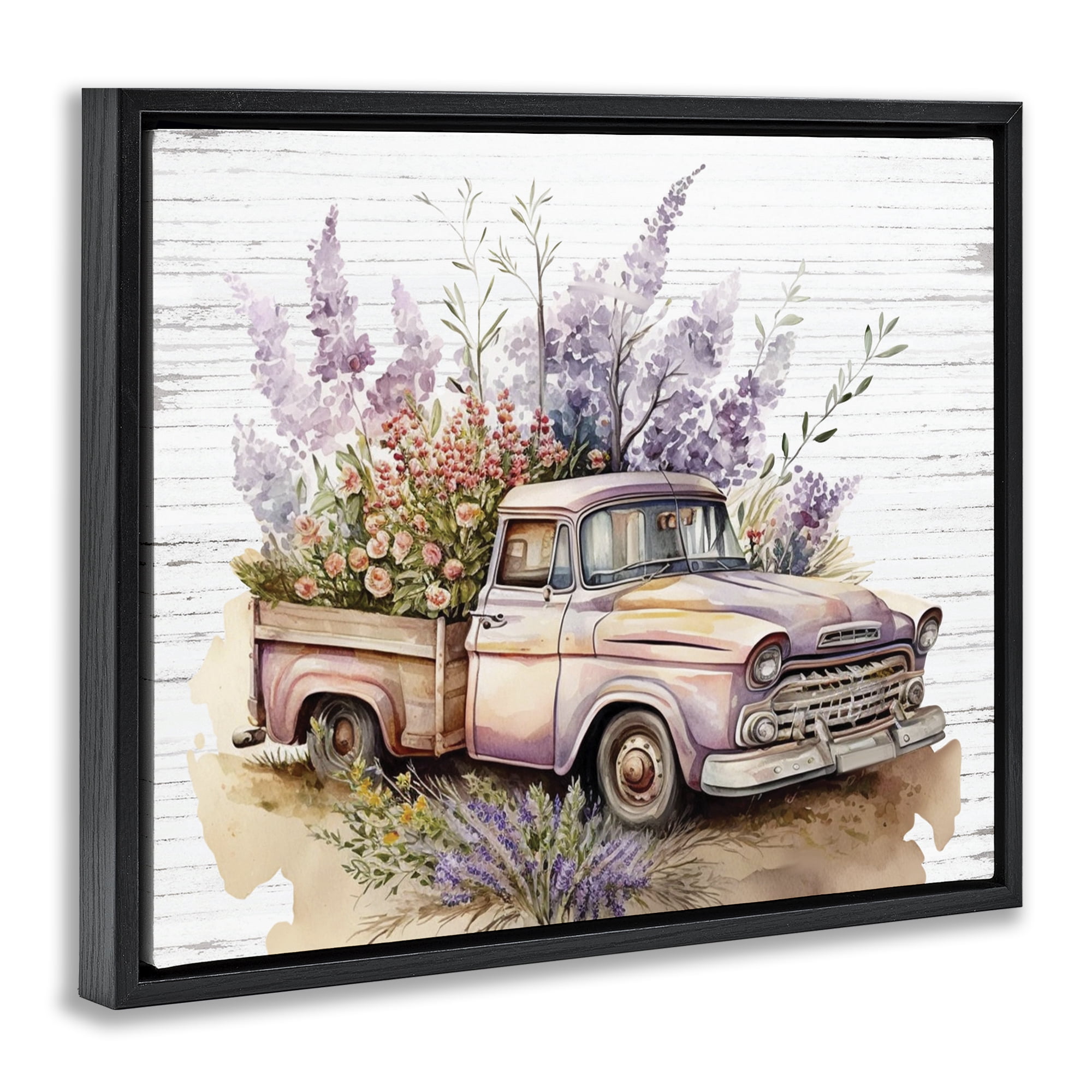 Stupell Industries Lavender Filled Truck Transportation Painting Black Floater Framed Canvas Art Print Wall Art, 21 x 17