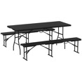 thumbnail image 1 of Outsunny 6FT 3-Piece Faux Rattan Folding Picnic Table w/ 2 Benches, Black, 1 of 10