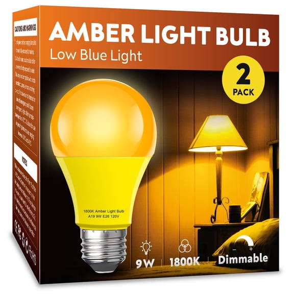 MFXMF Amber Sleep Light Bulbs 9W (60W Equivalent) Dimmable, 2-Pack