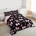 thumbnail image 3 of Feelyou Black Pink Bowknot Ribbon Twin Comforter Sets, Rose Floral Bedding Set, 2pcs, 3 of 8