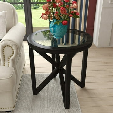 Round Side Table with Tempered Glass Top