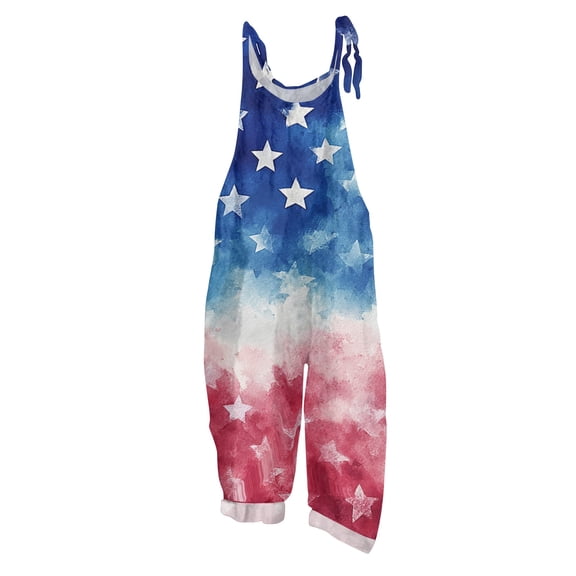 Iaqnaocc 4th of July Jumpsuits for Women Patriotic American Flag Stars Sleeveless Jumpers Loose Fit Adjustable Strap Jumpsuits Baggy Cotton Linen Overalls Dark Blue M