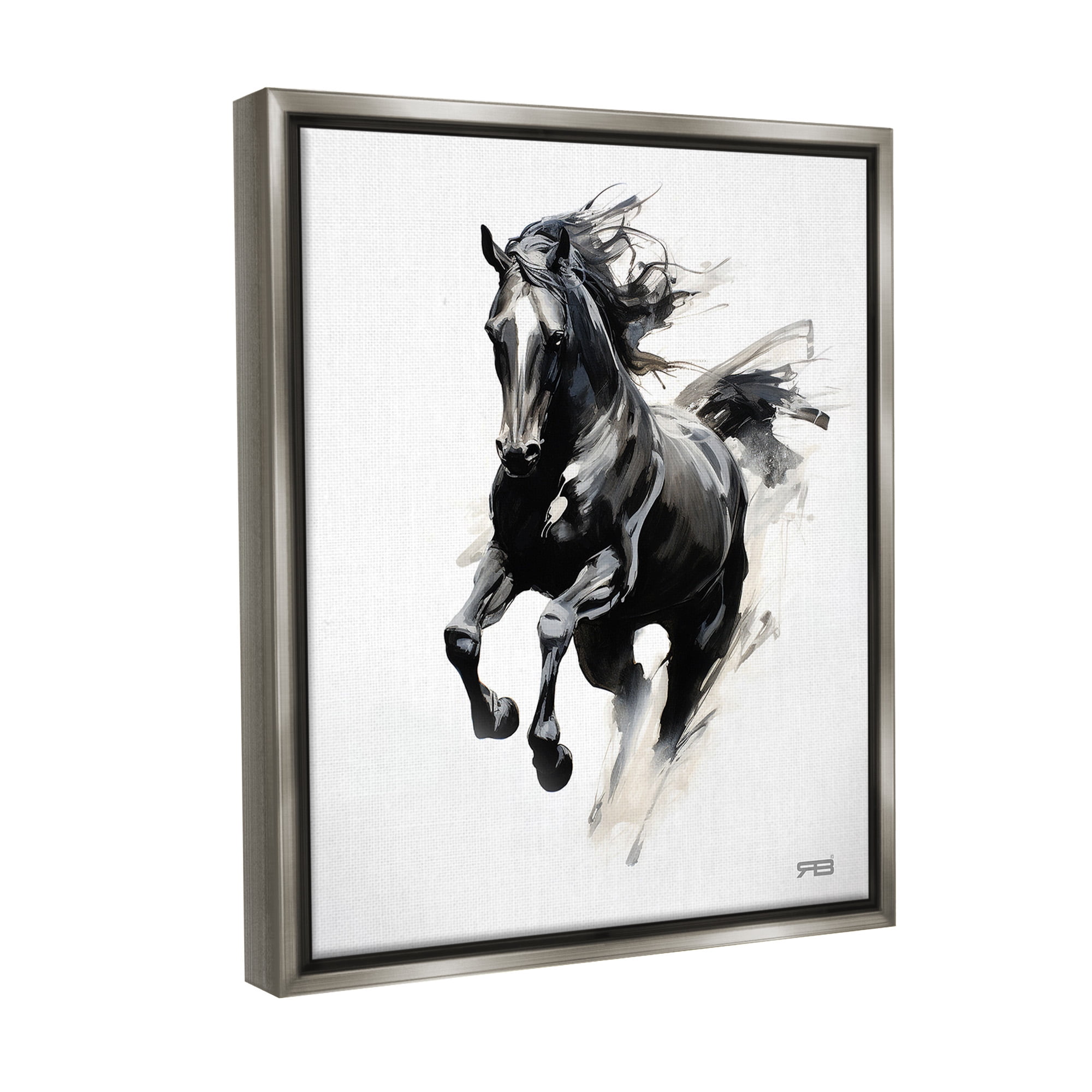 Stupell Industries Southwestern Jumping Horse Animals & Insects Painting Gray Floater Framed Canvas Art Print Wall Art, 17 x 21