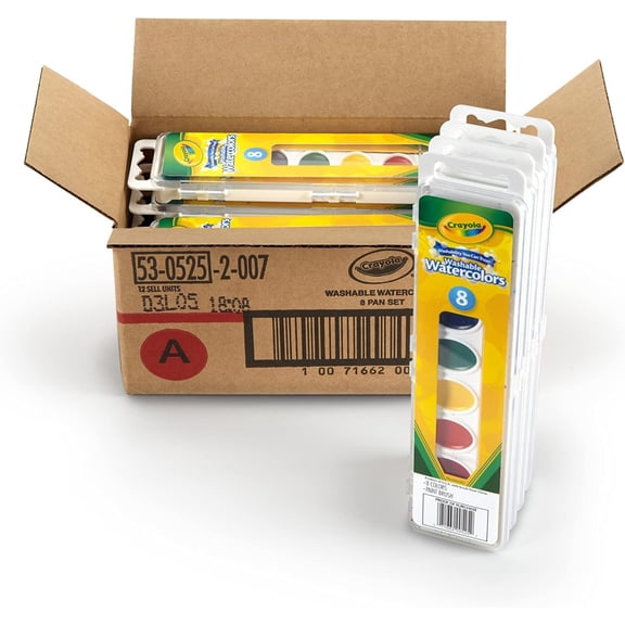 Crayola 8 Pan Set Washable Watercolors,12 Pack, Kids Indoor Activities At Home