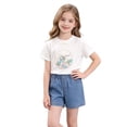 thumbnail image 3 of Rvasteizo Girls Outfit Set Print Bow Short Sleeve Top Denim Short Pant With Pocket Toddler Summer Set for 0-6 Years, 3 of 5