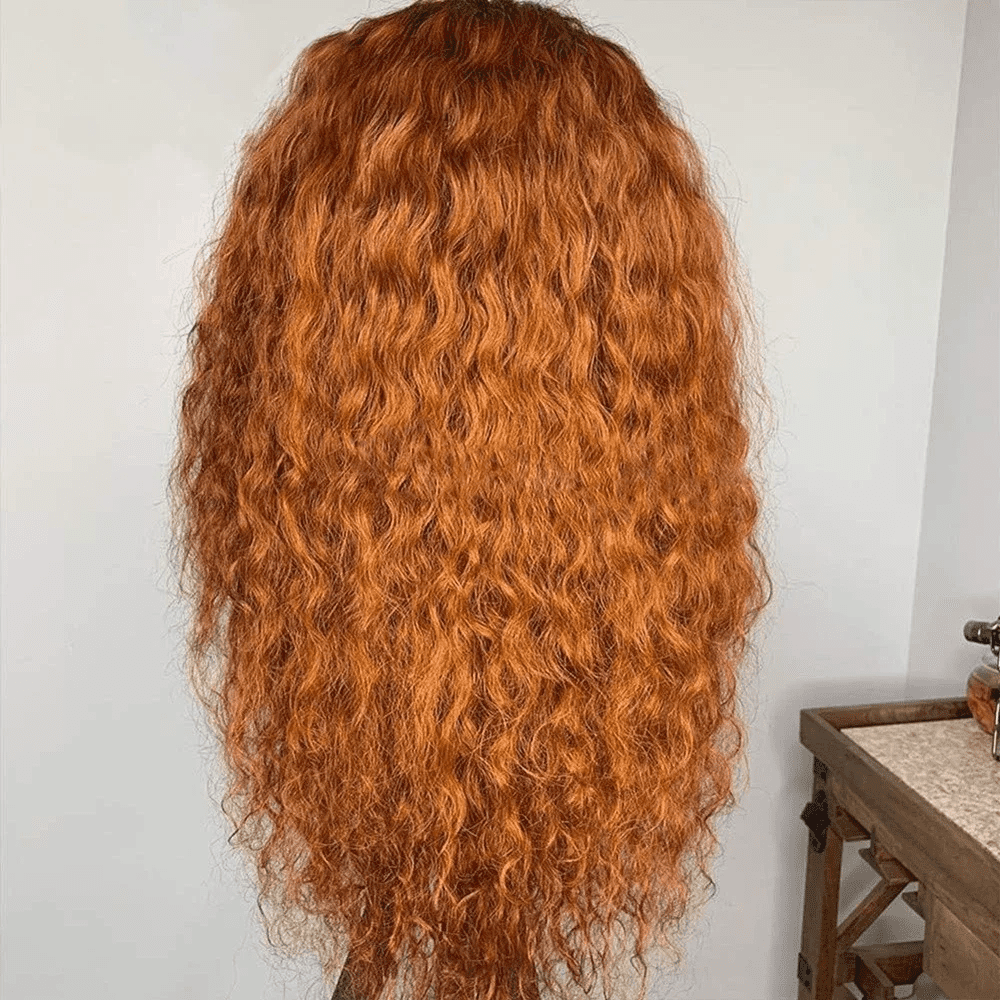 Soft Glueless 180% Density Ginger Synthetic Hair |Orange Kinky Curly Lace Front Wig | 26 Inch Long Preplucked Baby Hair & Heat Resistant | Glueless Daily Wig for Women)