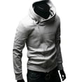 thumbnail image 3 of SPRING PARK Men Winter Stylish Solid Color Long Sleeve High Neck Diagonal Zipper Cotton Sports Hoodie Casual Coat, 3 of 4