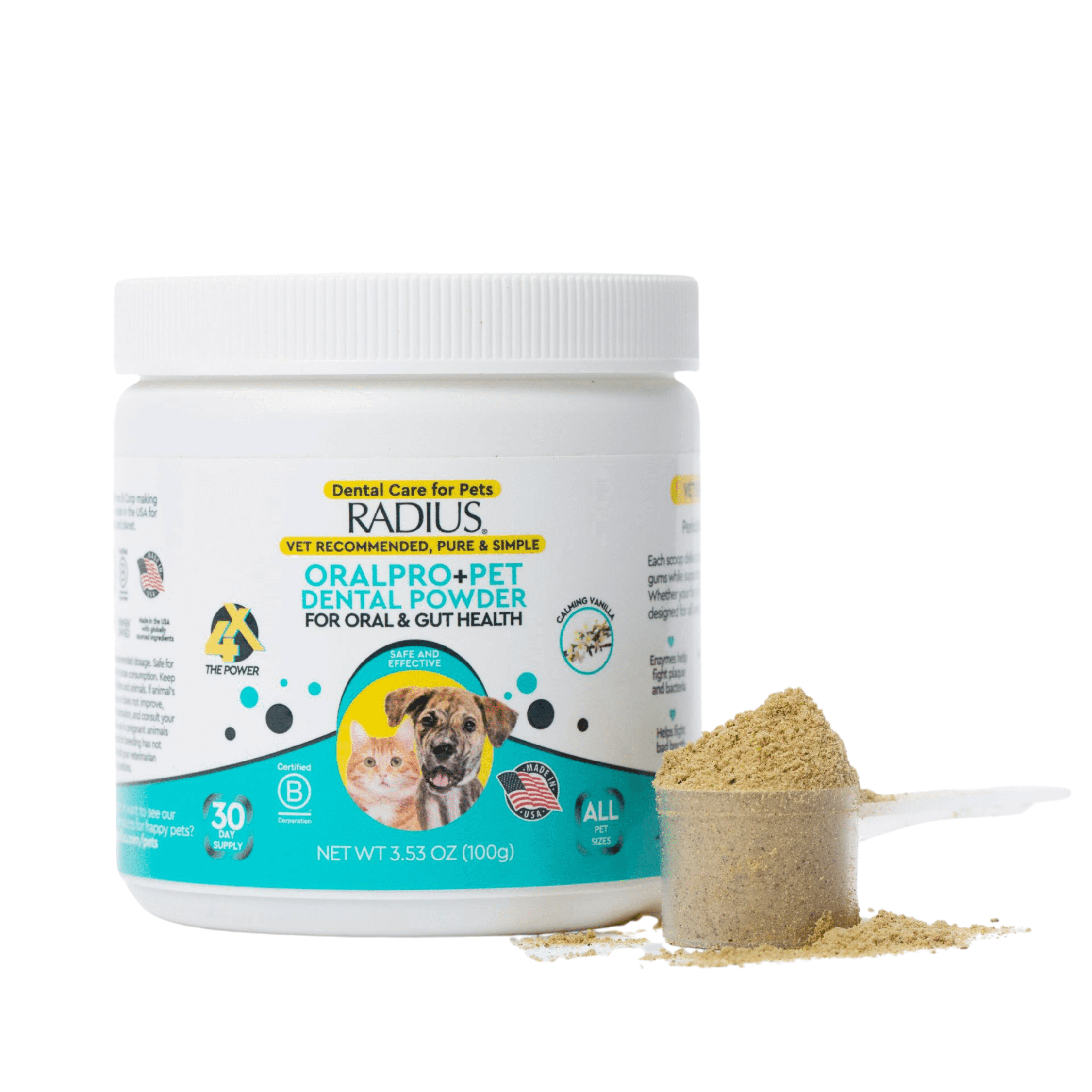 (2 pack) Radius OralPro+ Dental Powder for Dogs & Cats with Enzymes and Probiotics, Vanilla, 100g