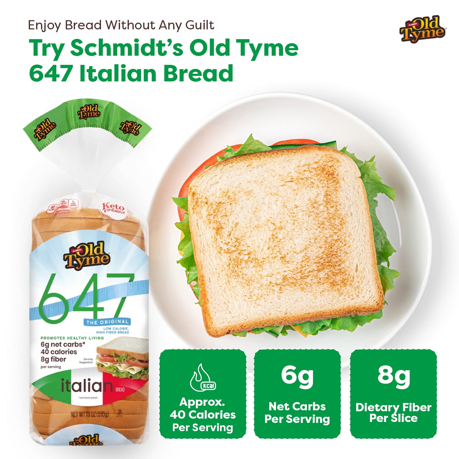 Schmidt Old Tyme 647 Low Calorie Keto Friendly Italian Bread 18 oz