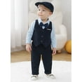 thumbnail image 6 of CARETOO Baby Boy Clothes Suits Outfits Dress+Suspender Pants+Bowtie+Beret Hat Wedding Set 0-18M 5pcs, 6 of 16
