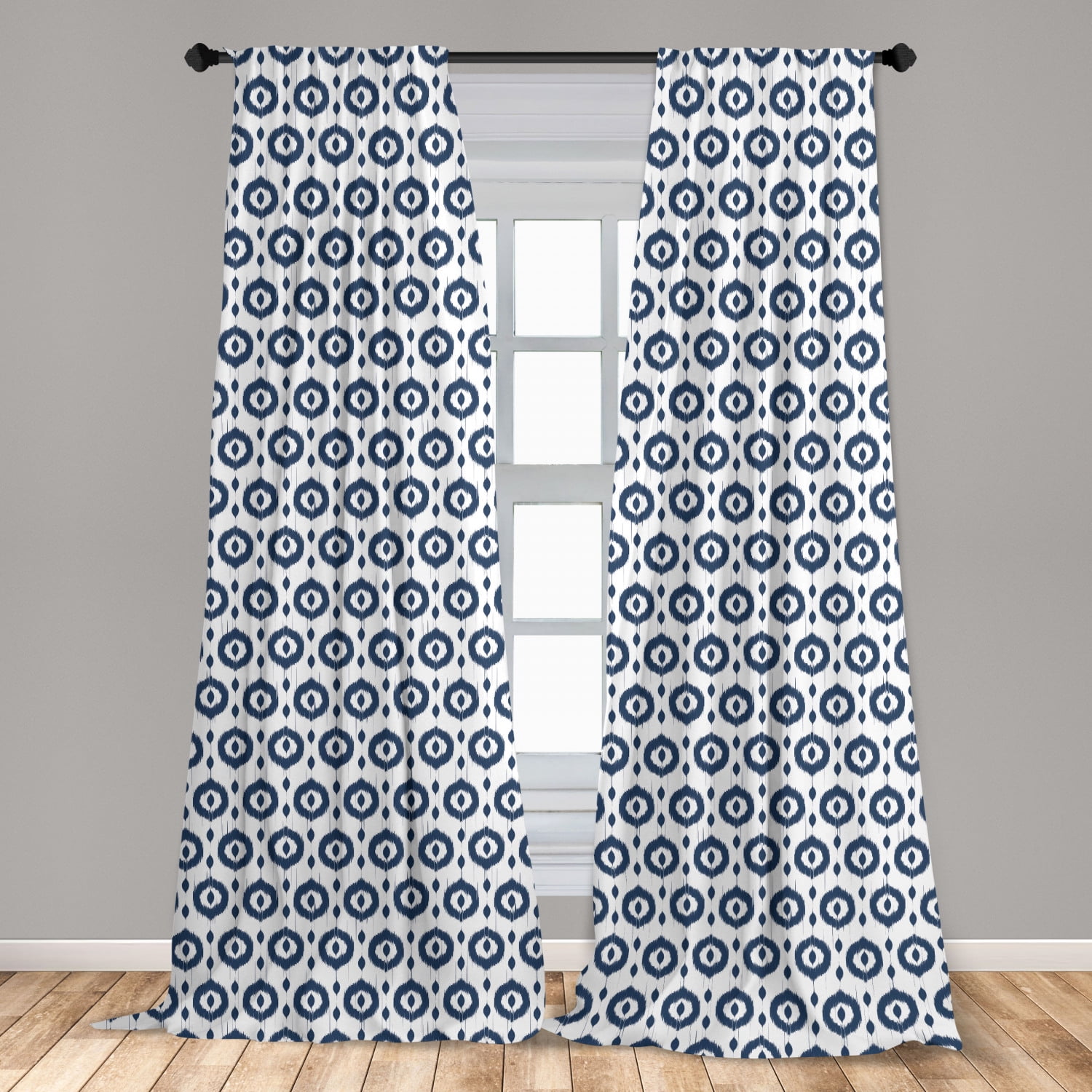 Ikat Curtains 2 Panels Set, Indonesian Traditional Pattern Ornamental