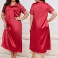 thumbnail image 2 of Women's Satin Nightgown, Plus Size Solid Color Lace Neckline Short Sleeve Lace Stitching Nightdress Sleepwear Cute Pajama Dress for Women Wine 5XL, 2 of 5