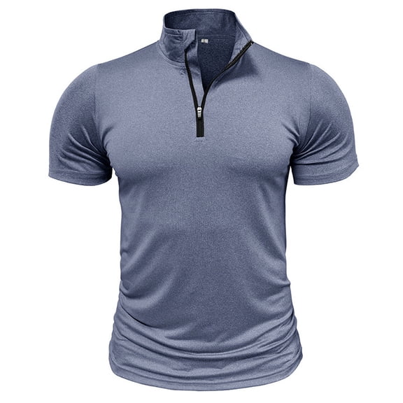 ZVNAΖH Men's Cotton Short Sleeve T-shirts Quarter Zip Stand Up Collar Pullover Tops Comfy Solid Slim Fit Undershirts Casual Sports Wear