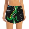 thumbnail image 4 of Lsque Space Dino Cartoon Black Printed Women's Running Shorts with Liner Pockets,Elastic Quick Dry Workout Athletic Gym Yoga Shorts,Womens High Waist Shorts-Large, 4 of 9