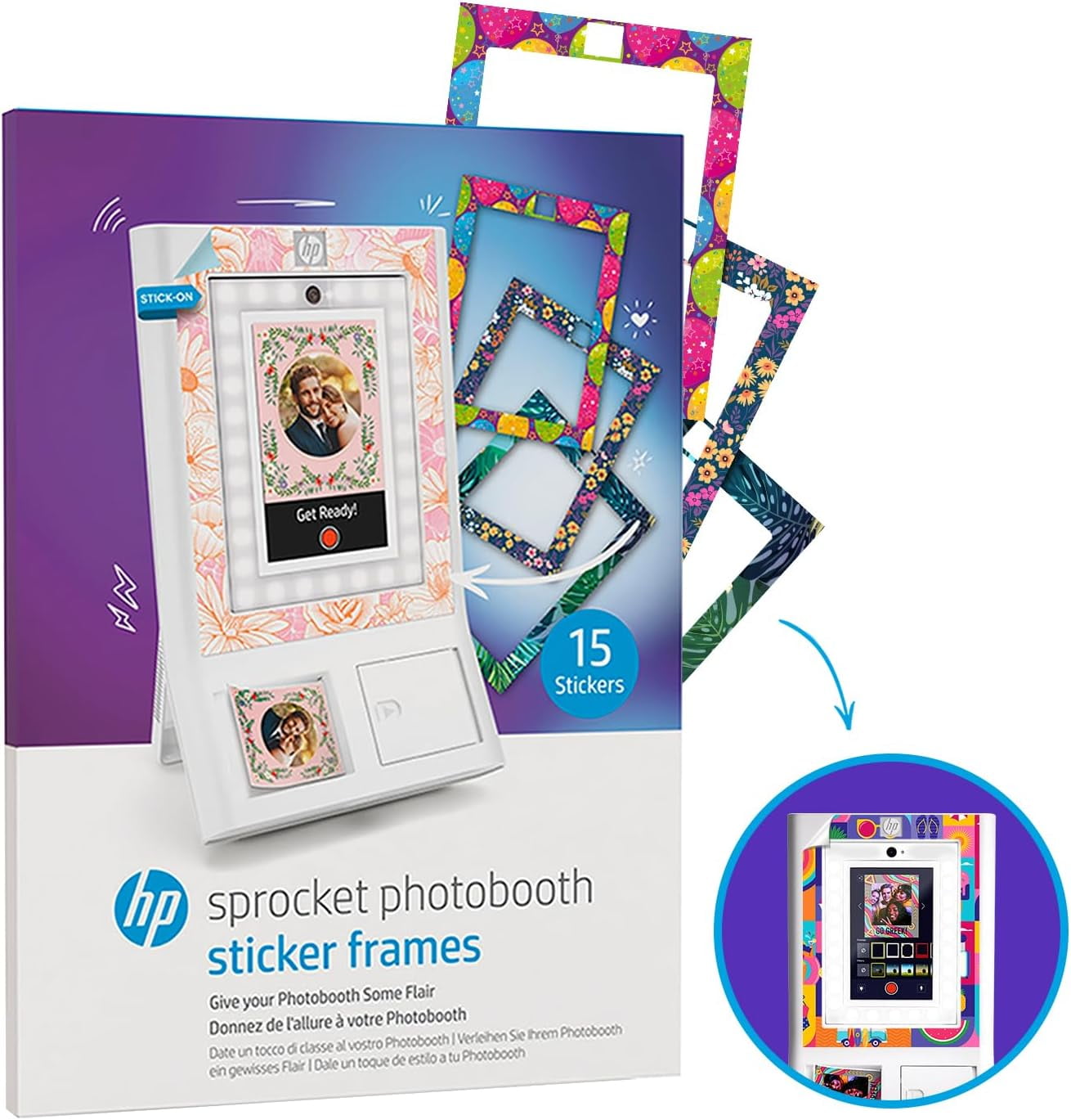 HP Sprocket Photobooth Sticker Frames - 15-Pack of Custom Adhesive Stickers Exclusively for Use with HP Sprocket Photobooth