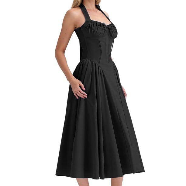 Vestido largo informal de encaje ajustado para mujer: vestido midi fluido sin espalda para el verano