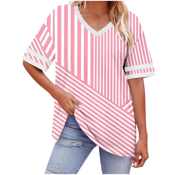 Dvprdro Plus Size V Neck Short Sleeve T Shirts Loose Fit Floral Casual Summer Tops