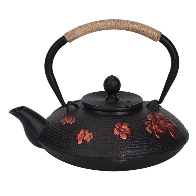 Bouilloire à thé en fonte classique de style japonais, 0,9 L Motif cerise orientale rouge Théière en fonte classique Bouilloire Théière Drinkware Outil