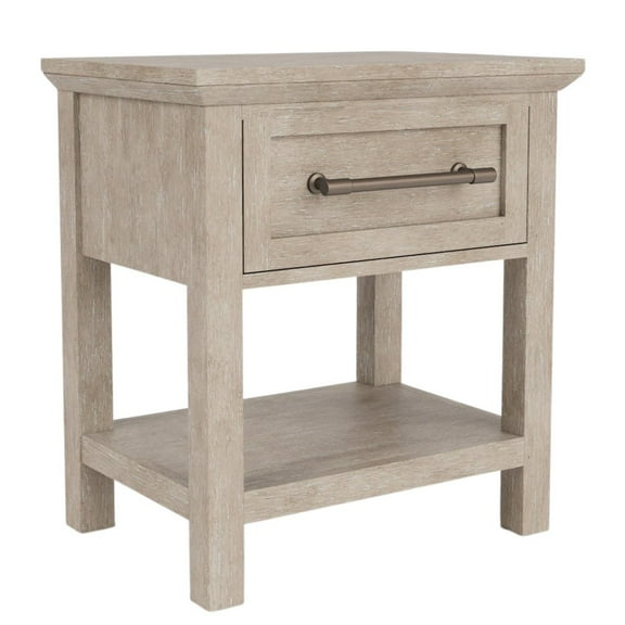 FurniFact Solid Wood Gray Nightstand – 26 Inch High End Table with Drawer