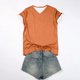 thumbnail image 4 of Blusas de Manga Corta para las Mujeres Verano Color Sólido V-Cuello Blusa de Manga Corta, Poliéster Casual Top para las Mujeres, Lavado a Mano Toda la Temporada, 4 of 4