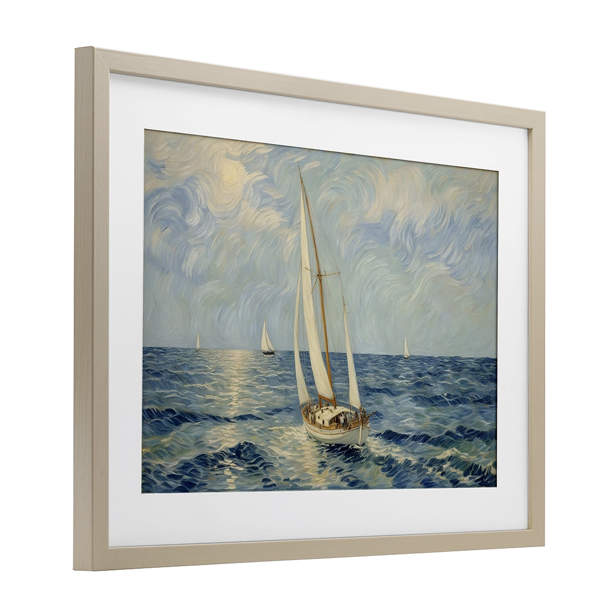 Stupell Industries Sailing Yacht on Blue Sea Birch Framed Print Under Glass, design by Angie Hawke