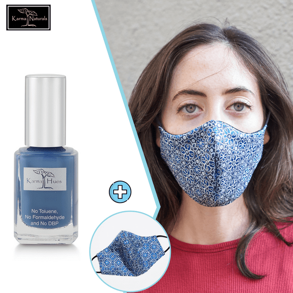 Karma Naturals Nail Polish - Non-Toxic with Matching Fashion Face Mask Breathable Washable Reusable Face Cover for Men & Women (Morrocan Night Mask)