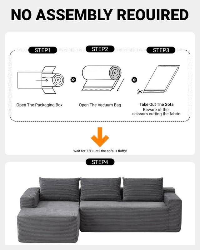 L-Shaped Modular Sectional Sofa with Chaise, 96.9'' Corduroy Boneless Couch Cloud Sofa with Deep Seat for Living Room Bedroom