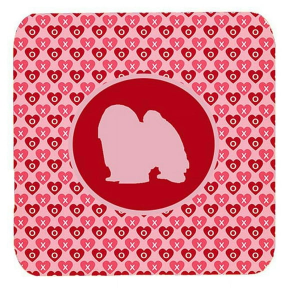 Japanese Chin Valentine Hearts Foam Coasters - Set 4, 3.5 x 3.5 In.