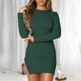 thumbnail image 2 of Womens Ribbed Long Leeve Tight Mini Dress Crewneck Solid Side Zipper Sexy Slim Fitted Short Mini Dress Pencil Dress, 2 of 6