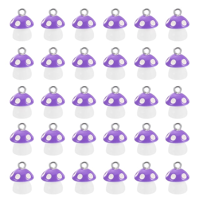 Unique Bargains Resin Pendants Drops, 30 Pack Mushroom Shape Mini Pendant for Jewelry Making DIY, Purple