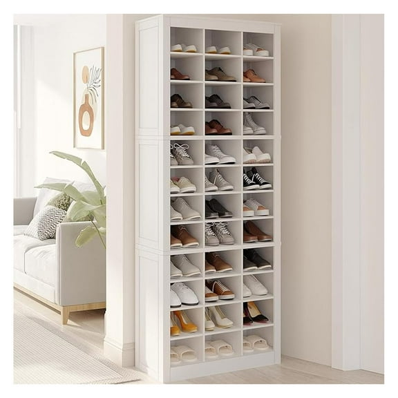 Shoe Storage Cabinet, 36 Pairs Free Standing Closet Organizer, 8.8 inch Widened Cell Wood Shoe Organizer, 12 Tiers Vertical Space Saving Shoe Rack for Entryway, Bedroom, White SR20703X