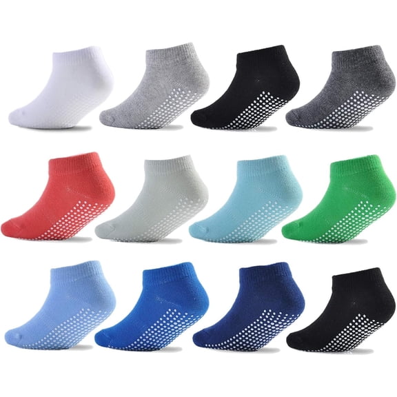 Baby Socks Low Cut Non-Slip Socks for Newborn Infants Toddlers Girls Boys Ankle Socks with Grips 12 Pairs