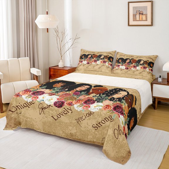 Homewish Kawaii Black Princess Full Size Sheets, Unique Lovely Girls Bed Sheets, Romantic Rustic Flower Sheet Sets, Luxury Bedroom Decor, 4 Pieces