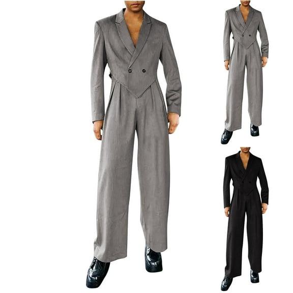 Miluxas Men 2 Piece Regular Fit Suit, Casual Blazer Pants Set, Lightweight Jacket Trouser for Wedding Prom Gray