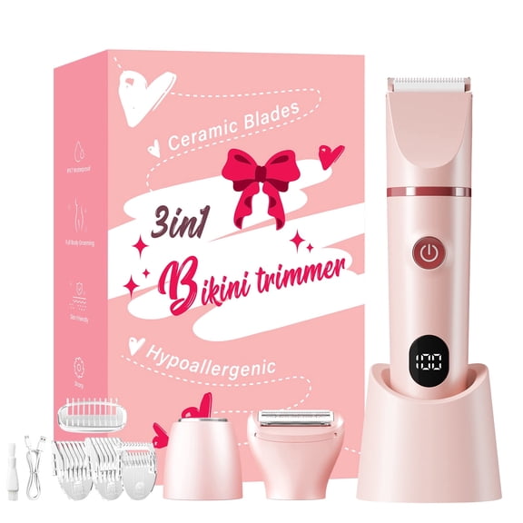 MAXGROOM® 3-in-1 Bikini Trimmer for Women, Electric Body Shaver for Women with Ceramic Blades, Facial & Body Hair Remover, IPX7 Waterproof Wet & Dry Lady Shaver, LED Display, USB-C Rechargeable