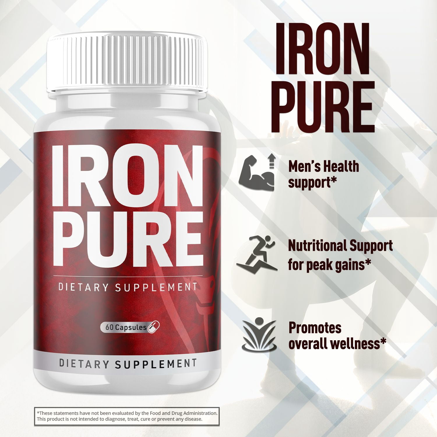 Iron Pure Advanced Formula Pills All Natural Vitamin Supplement IronPure 180 Capsules