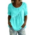 thumbnail image 4 of LVHAOGJOB Womens Crew Neck Tops Short Sleeve T Shirt Holiday Solid Color Summer Shirts for Ladies, 4 of 9