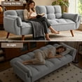 thumbnail image 6 of MIKIBAMA 75" Gray 3 Seat Linen Convertible Futon Sofa Bed Tufted Design Adjustable Backrests With Solid Wood Legs for Small Spaces, 6 of 7