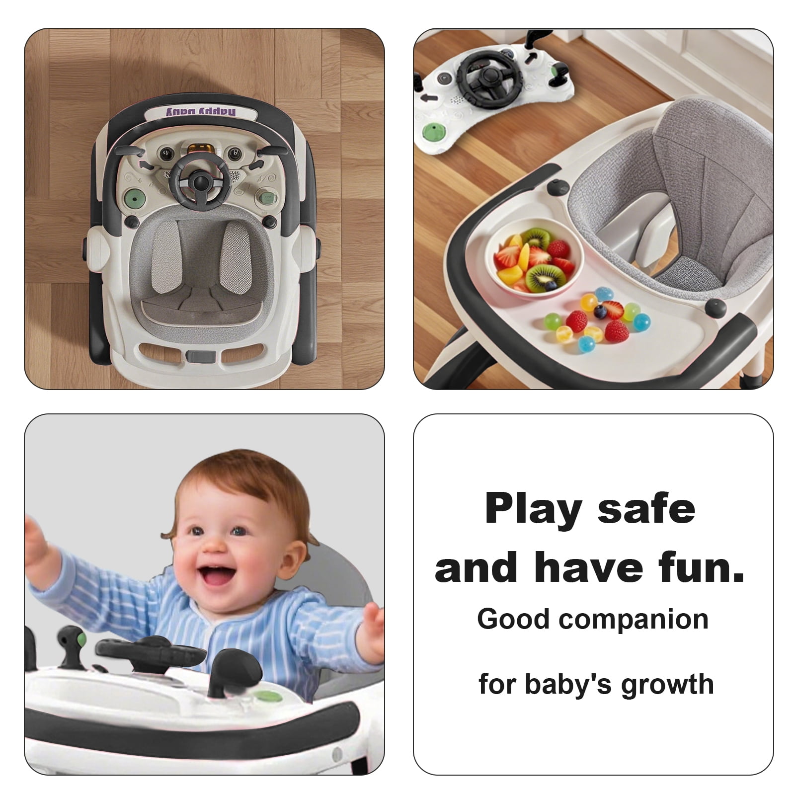 MINGYI 4-in-1 Baby Walker - Multi-functional, Height Adjustable, Foldable Design (Black)
