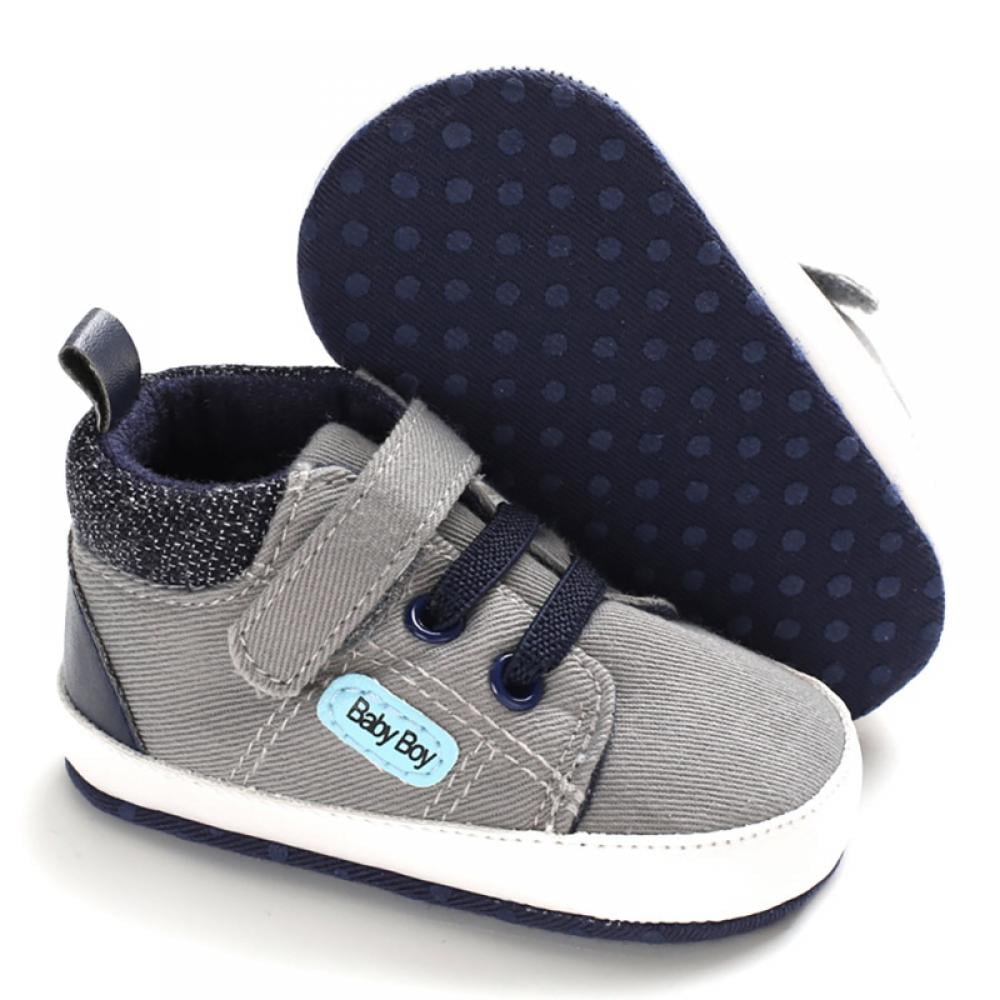 Newborn Baby Boy Girl Grey Crib Shoes Toddler Pre Walker Slip on Trainers 0-18 M 